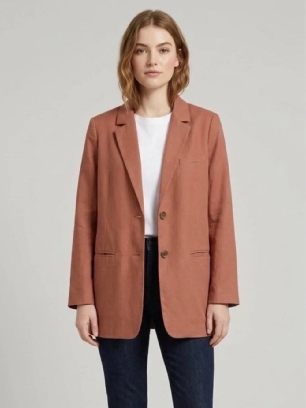 Everlane Cotton Linen Blazer in Soft Rust